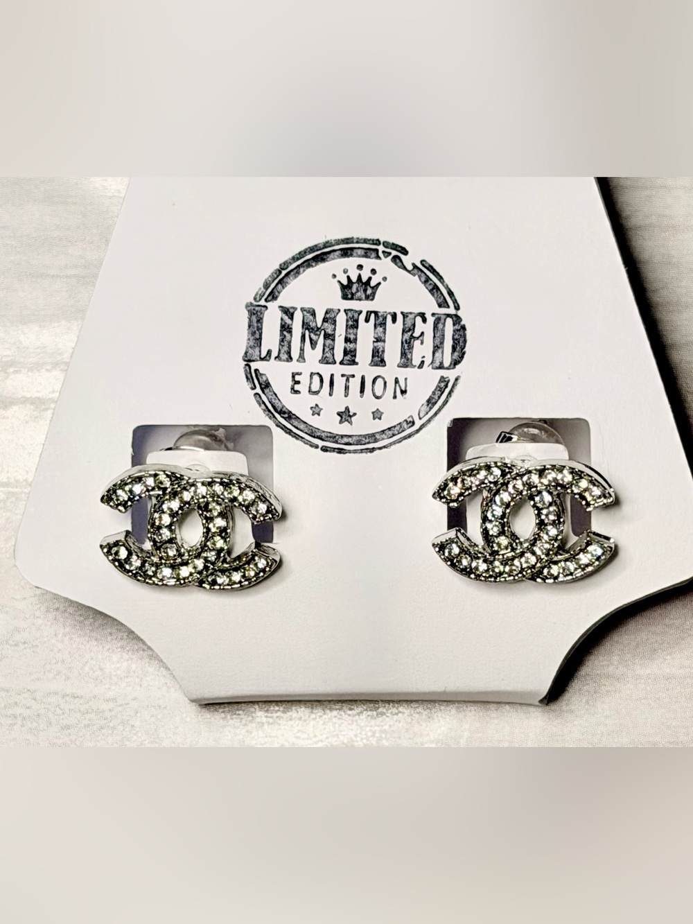 CC Crystal-Embellished Double C Stud Earrings - Silver Tone